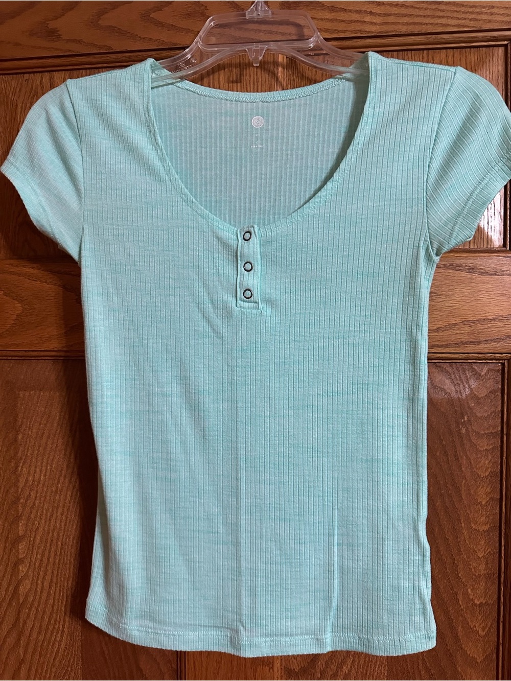 SO Ribbed Henley Short Sleeve Top - Aqua